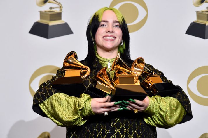 Billie Eilish var sigursæl á Grammy-verðlaununum í nótt.