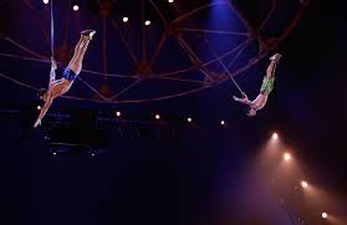 Yann Arnaud  sést hér til vinstri ásamt Goel Ouisse á sýningu Cirque du Soleil árið 2013.