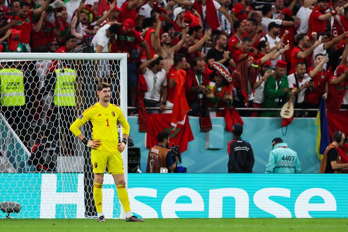 Thibaut Courtois segist ekkert til í fréttum þess efnis að Belgar hafi hnakkrifist eftir tapið fyrir Marokkóum.