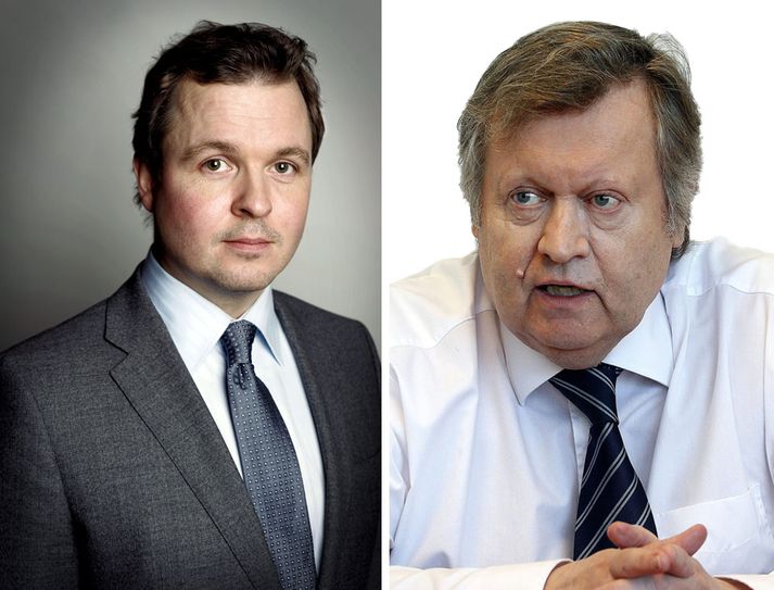 Björgvin Guðmundsson, ritstjóri Viðskiptablaðsins og Pétur Gunnlaugsson, útvarpsmaður á Útvarpi Sögu.