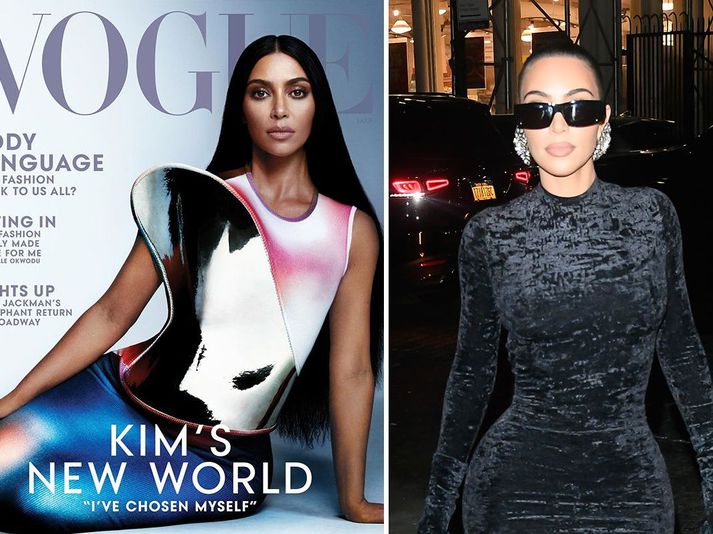 Kim Kardashian prýðir forsíðu bandaríska Vogue í mars mánuði.