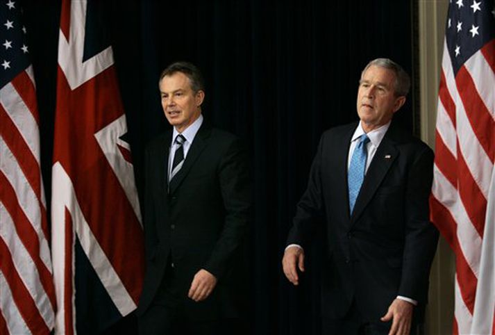 Leiðtogarnir á sameiginlegum blaðamannafundi í dag.