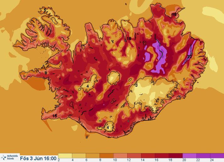 Hitaspá Veðurstofu í dag lítur ágætlega upp.