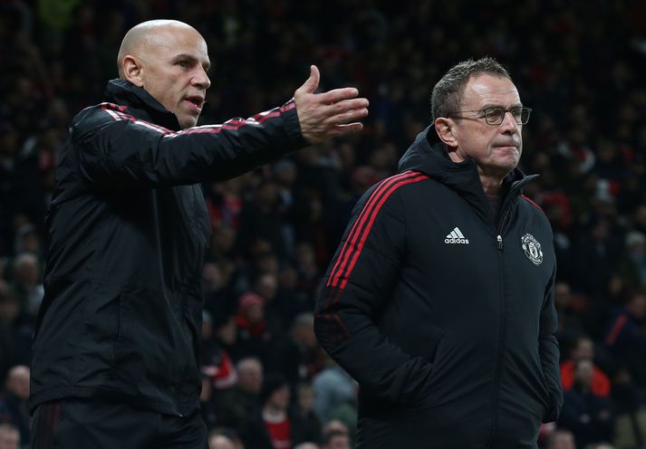 Ralf Rangnick og aðstoðarmaður hans, Mike Phelan.