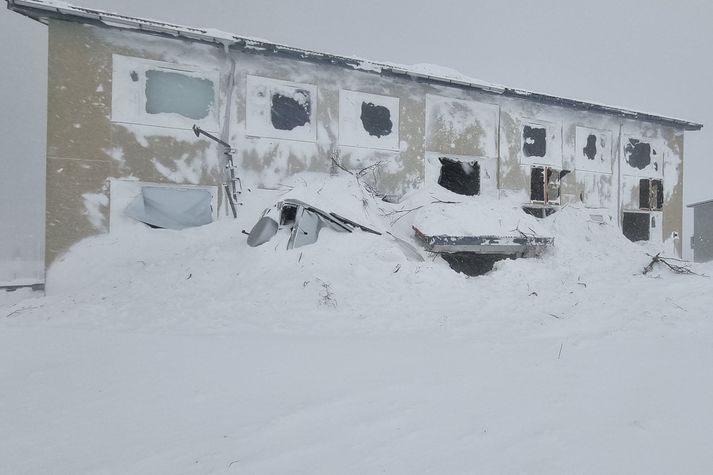 Svona voru aðstæður fyrir austan í dag.