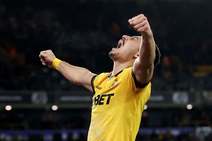 André fagnar sigurmarki kvöldsins fyrir Wolves gegn ríkjandi Englandsmeisturum Liverpool