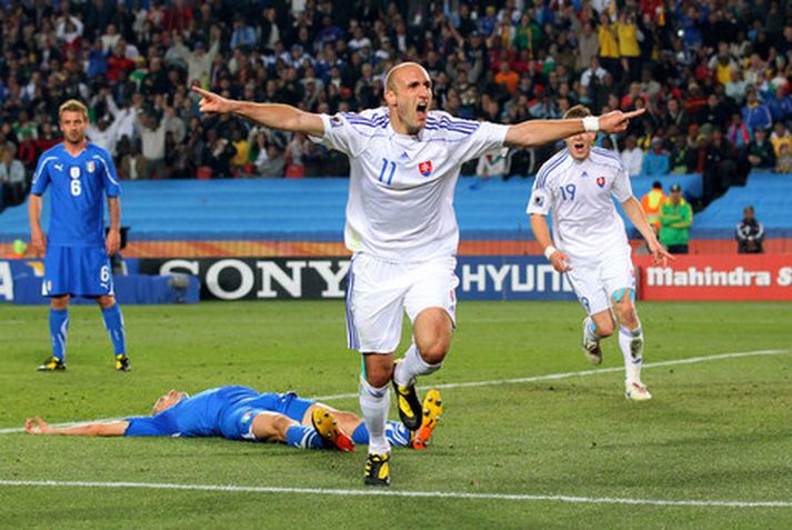 Robert Vittek skoraði tvívegis fyrir Slóvakíu í dag.