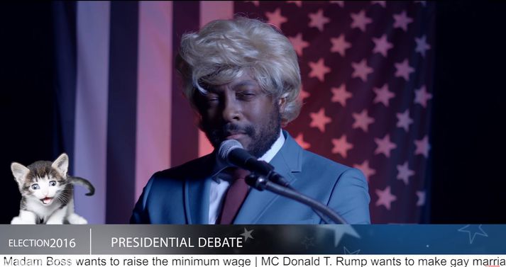 Rapparinn Will.I.Am bregður sér í gervi Donald Trump í nýju myndbandi frá Funny Or Die.