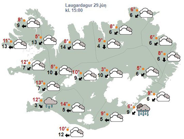 Skýjað verður á öllu landinu í dag.