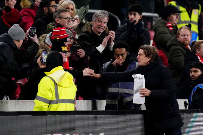 Thomas Frank á enn gott samband við stuðningsmenn Brentford en var baulaður af velli af stuðningsmönnum Tottenham. 