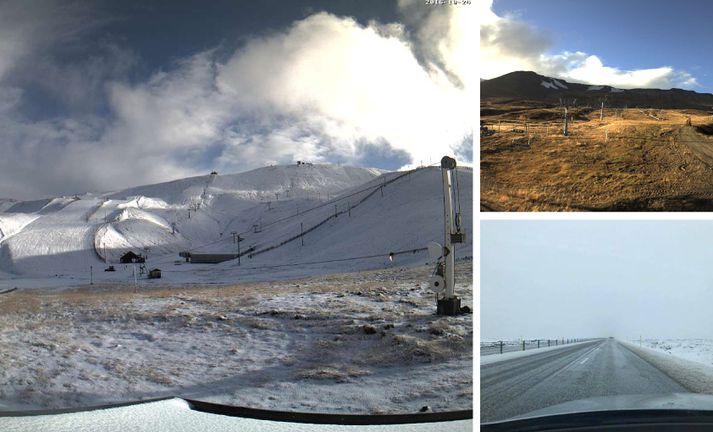 Bláfjöll, Hlíðarfjall og Hellisheiðin í morgun.