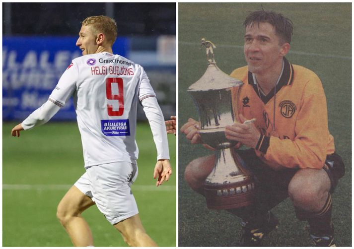 Helgi Guðjónsson fagnar einu marka sinna fyrir Víkinga í sumar en Sigursteinn Gíslason sést síðan með Íslandsbikarinn haustið 1994 eftir að hafa átt frábært sumar.