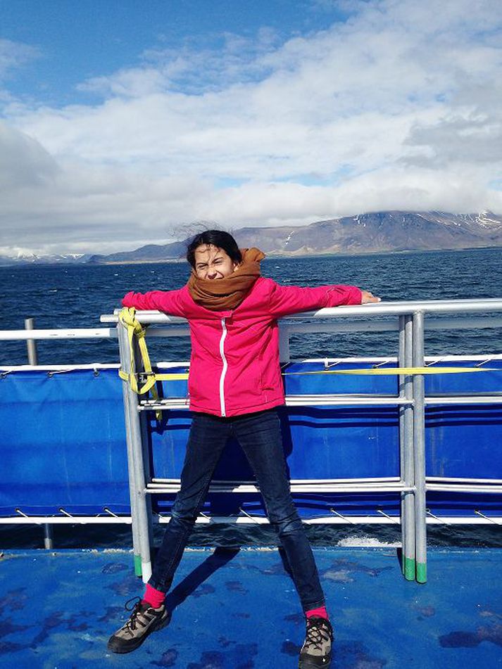 Asmahan Guesmi Bory fór meðal annars í hvalaskoðun þegar hún var á landinu. En það sem henni fannst langbest voru sundlaugarnar og rennibrautirnar.
