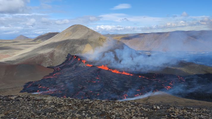 The eruption is about 5-10 times larger than the one in 2021.