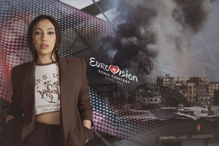 Söngkonan Yuval Raphael keppir í Eurovision í Basel í næstu viku fyrir Ísrael. Ríki sem á í blóðugu stríði og hefur verið sakað um þjóðarmorð. Mynd 1: EBU/Shai Franco/Tedy Productions LTD. Mynd 2: Getty/Philipp von Ditfurth. Mynd 3: Getty/Mahmoud Issa