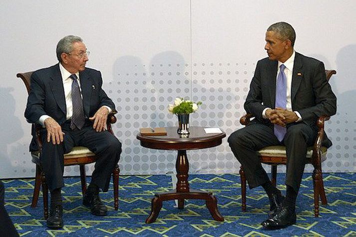 Frá fundi Obama og Castro.