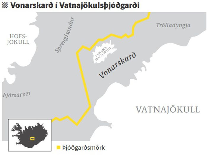 Vonaskarð er við norðvesturhorn Vatnajökuls, milli Bárðarbungu og Tungnafellsjökuls.