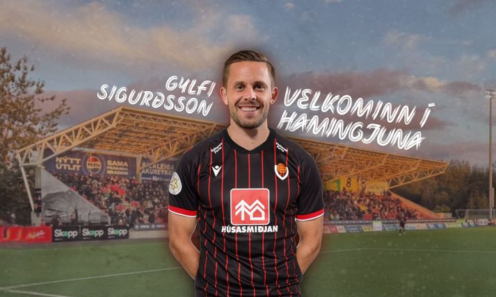 Víkingar tilkynntu Gylfa Þór með þessari mynd. Þetta er samsett mynd og skrokkurinn virðist vera af Oliver Ekroth.