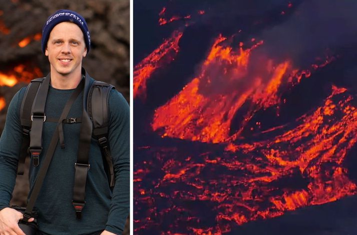 Ísak Finnbogason var með beina útsendingu frá því þegar hraun byrjaði að flæða inn í Melhólsnámu. Um fimmtán þúsund manns fylgdust með þegar mest var.