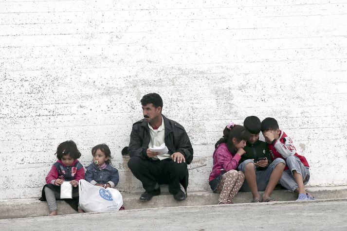 Flóttafólk á grísku eyjunni Lesbos við Grikkland. Myndin er úr safni.