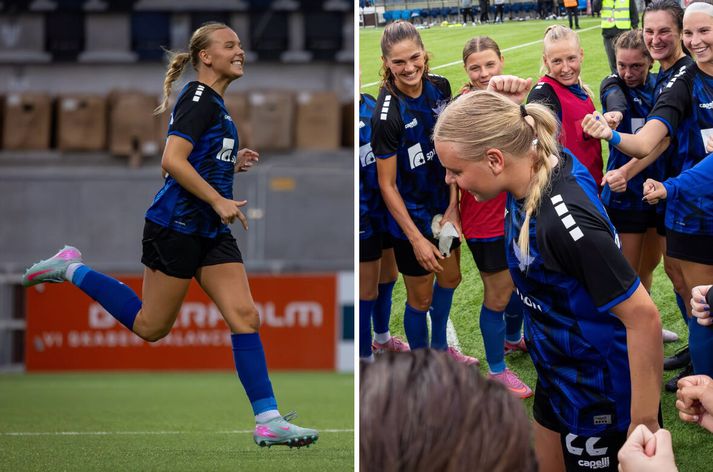 Emelía Óskarsdóttir er mætt aftur út á fótboltavöllinn og ánægjan leyndi sér ekki.