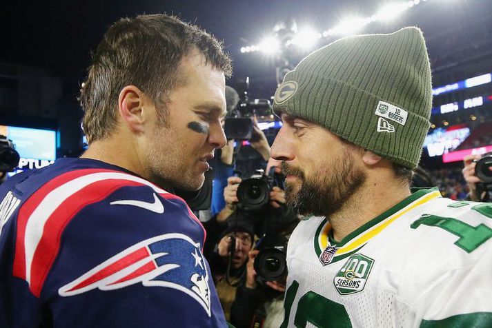  Tom Brady og  Aaron Rodgers eftir einn af fáum leikjum þeirra.