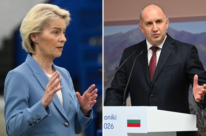 Ursula von der Leyen, forseti framkvæmdastjórnar Evrópusambandsins og Rumen Radev, forsætisráðherra Búlgaríu.