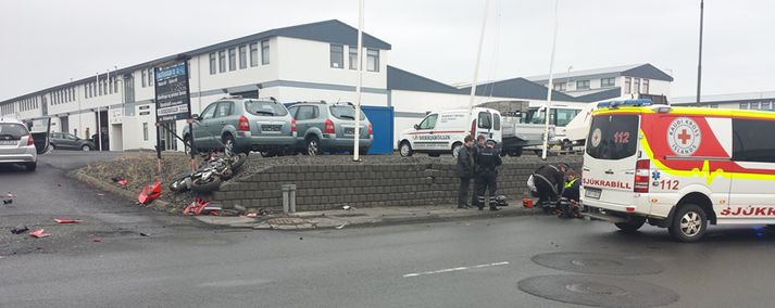 Frá slysstað í morgun.
