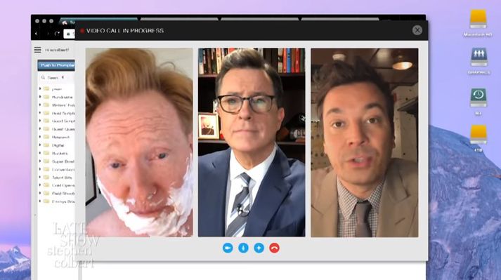 Stephen Colbert og Jimmy Fallon fengu Conan O'Brien til aðstoðar.