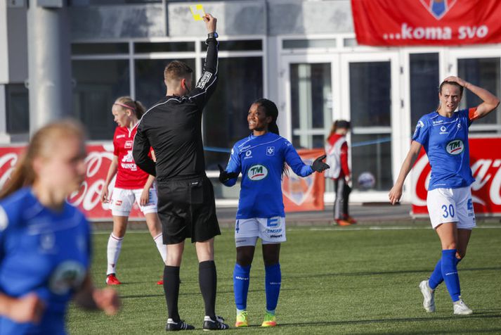 Katrín Ásbjörnsdóttir og Donnu Key Henry skoruðu mörk Stjörnuliðsins í Kaplakrika í kvöld. 