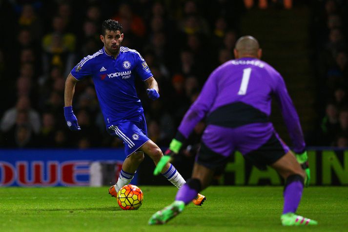Diego Costa og félagar náðu ekki að skora hjá Heurelho Gomes í kvöld.