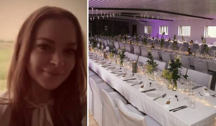 Lindsay Lohan tekur sjálfsmynd á Íslandi. Suðurland er í baksýn.