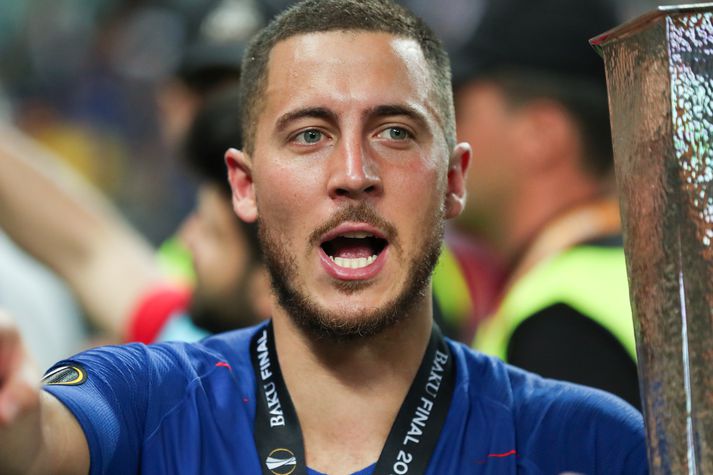 Hazard eftir að hafa unnið Evrópudeildina með Chelsea.