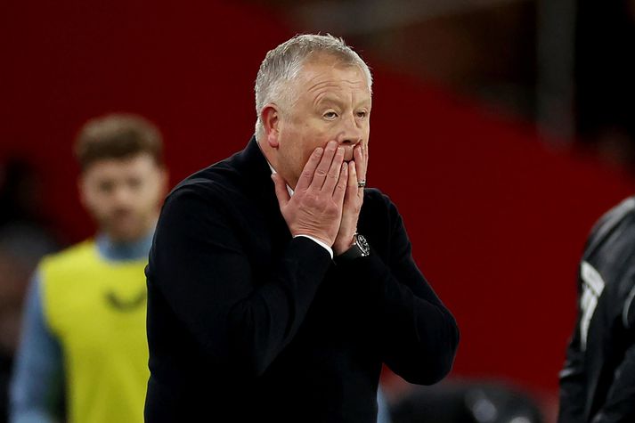 Chris Wilder, knattspyrnustjóri Sheffield United, getur ekki leynt vonbrigðum sínum á hliðarlínunni.