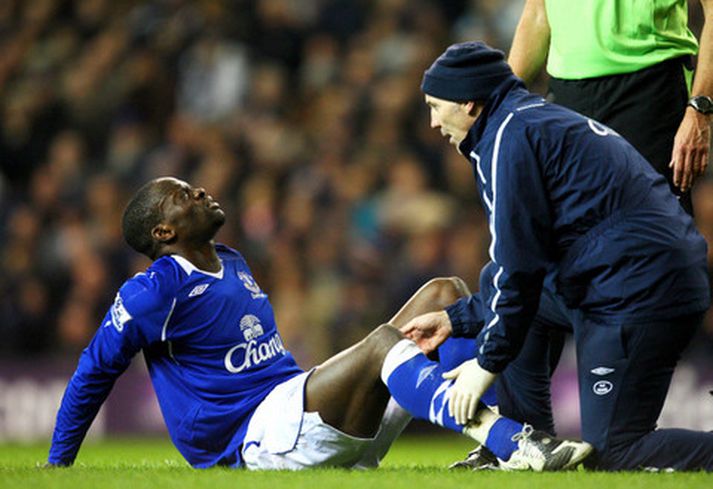 Louis Saha meiddist í leik Everton og Tottenham í lok nóvember.