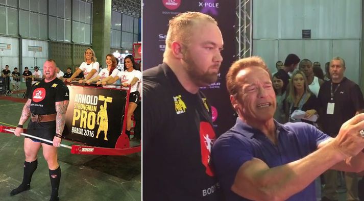 Kraftajötuninn íslenski er búinn að taka yfir Instagram-reikning Arnold Schwarzenegger.