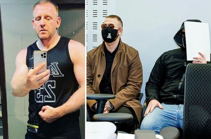 Pétur Jökull, til vinstri, og meintir samverkamenn hans, til hægri.