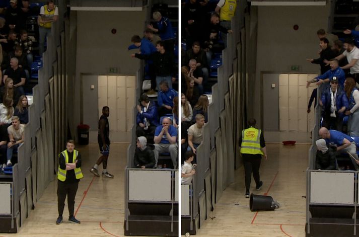 DeAndre Kane fór hundfúll af velli, mátti þola hróp og köll, og skömmu síðar fór ruslatunnan á flug.