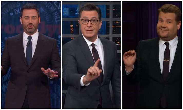 Jimmy Kimmel, Stephen Colbert og James Corden fóru yfir málin í þáttum gærkvöldsins.
