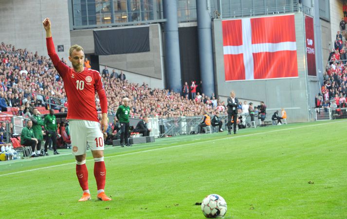 Eriksen skoraði eitt marka Dana í sigrinum á Georgíumönnum.