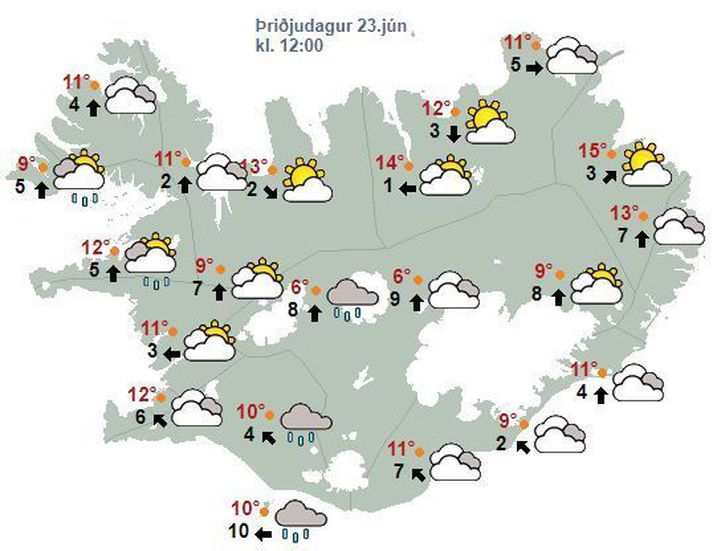 Talsverð rigning á Suðausturlandi í kvöld og nótt, en annarsstaðar dregur úr úrkomu.