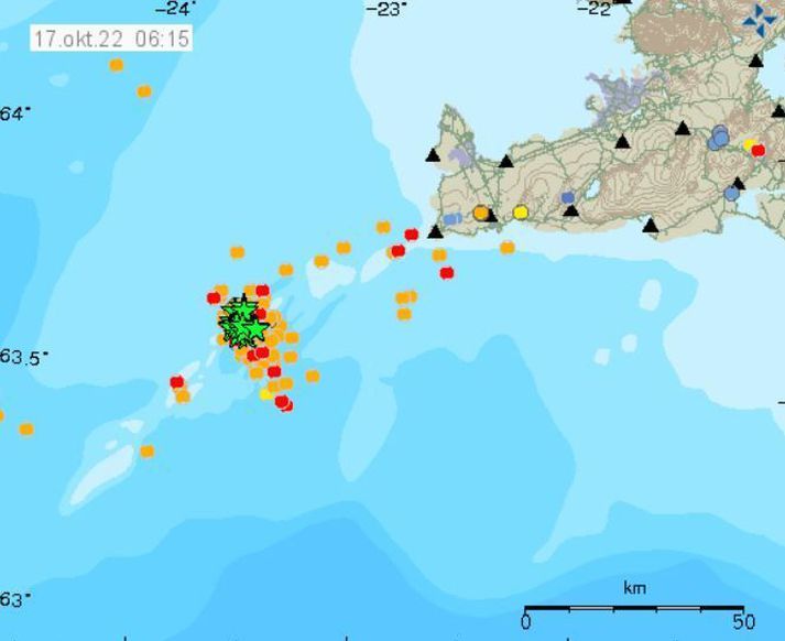 Stærsti skjálftinn í hrinunni hefur verið 4,4 að stærð klukkan 22:11 í gærkvöldi.