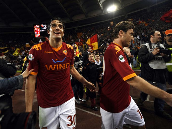 Luca Toni og Francesco Totti eftir leik hjá Roma.
