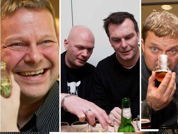 Gulli Helga, Gísli Einarsson og Logi Begmann Eiðsson stúderuðu bjór í vikunni.