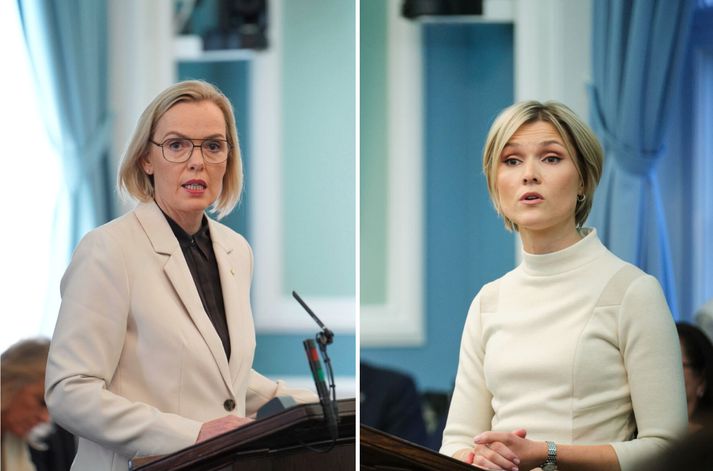 Guðrún Hafsteinsdóttir og Kristrún Frostadóttir ræddu stöðu efnahagsmála í sérstakri umræðu á Alþingi í morgun.