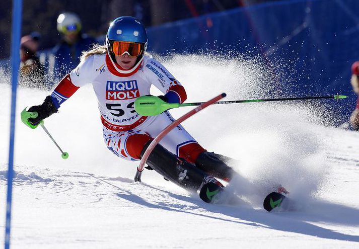 María Guðmundsdóttir sést hér á fullri ferð í sviginu á heimsmeistaramótinu í Beaver Creek í Bandaríkjunum um helgina.