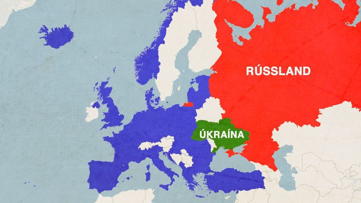 Evrópulönd NATO og Rússland með Úkraínu á milli sín.