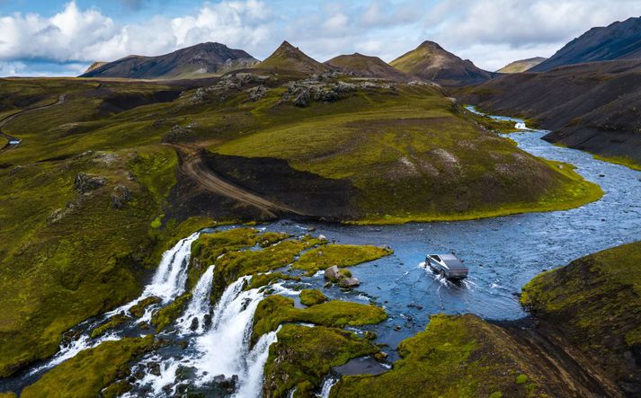 Trukknum var ekið víða um land, meðal annars um Öldufellsleið.