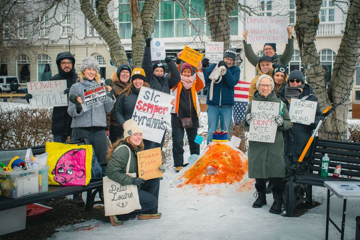 Hópurinn kom saman á Austurvelli og færði sig svo á veitingahús. 