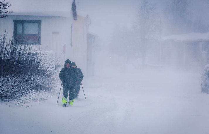 Gengur í norðaustanátt með snjókomu og skafrenningi á norðan og austanverðu landinu á morgun.